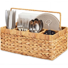 Handwoven Silverware Organizer w/ Handle, 5 Compartments