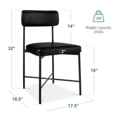 Dining Chair Set of 2, Faux Leather, Standard Height, Metal Frame