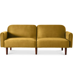 Curved Convertible Futon, Velvet Fabric Split-Back Sleeper Bed