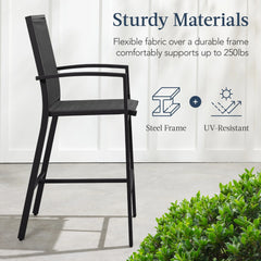 Set of 2 Outdoor Barstools, Patio Chairs w/ Footrests, All-Weather Mesh